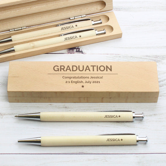 Personalised Classic Wooden Pen & Pencil Box Set