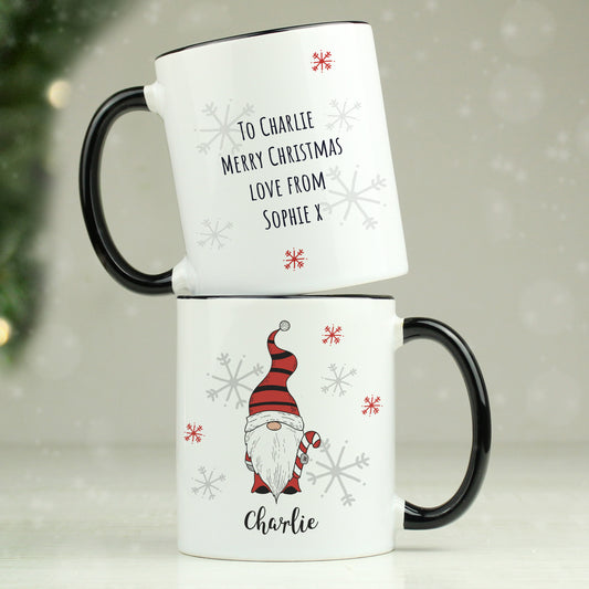 Personalised Gonk Family Black Handled Christmas Mug