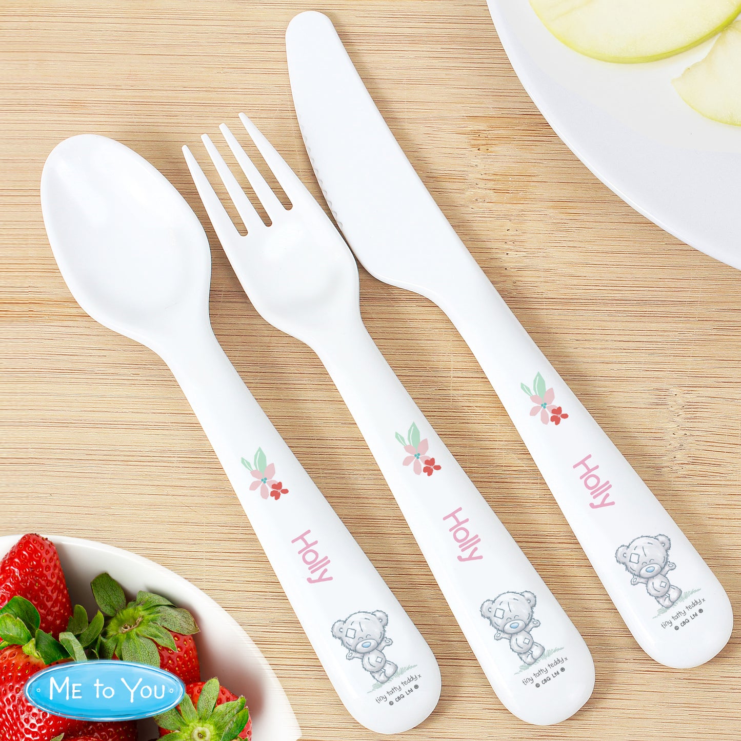 Personalised Tiny Tatty Teddy Woodland Animal 3 Piece Cutlery Set