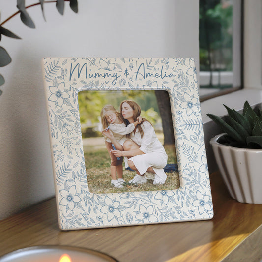 Personalised Blue Floral Ceramic 4x4 Frame