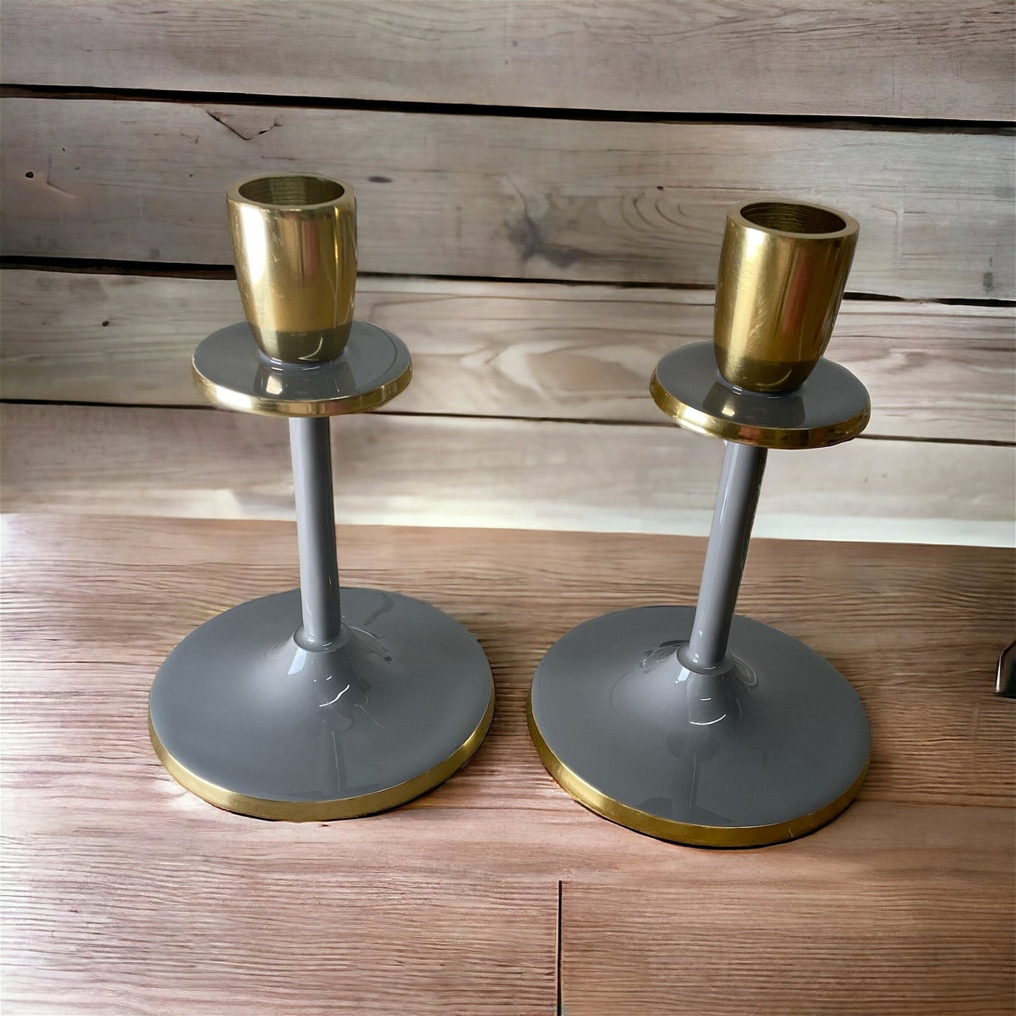 Glossy Grey Irina Candlestick, Set of 2, 15cm