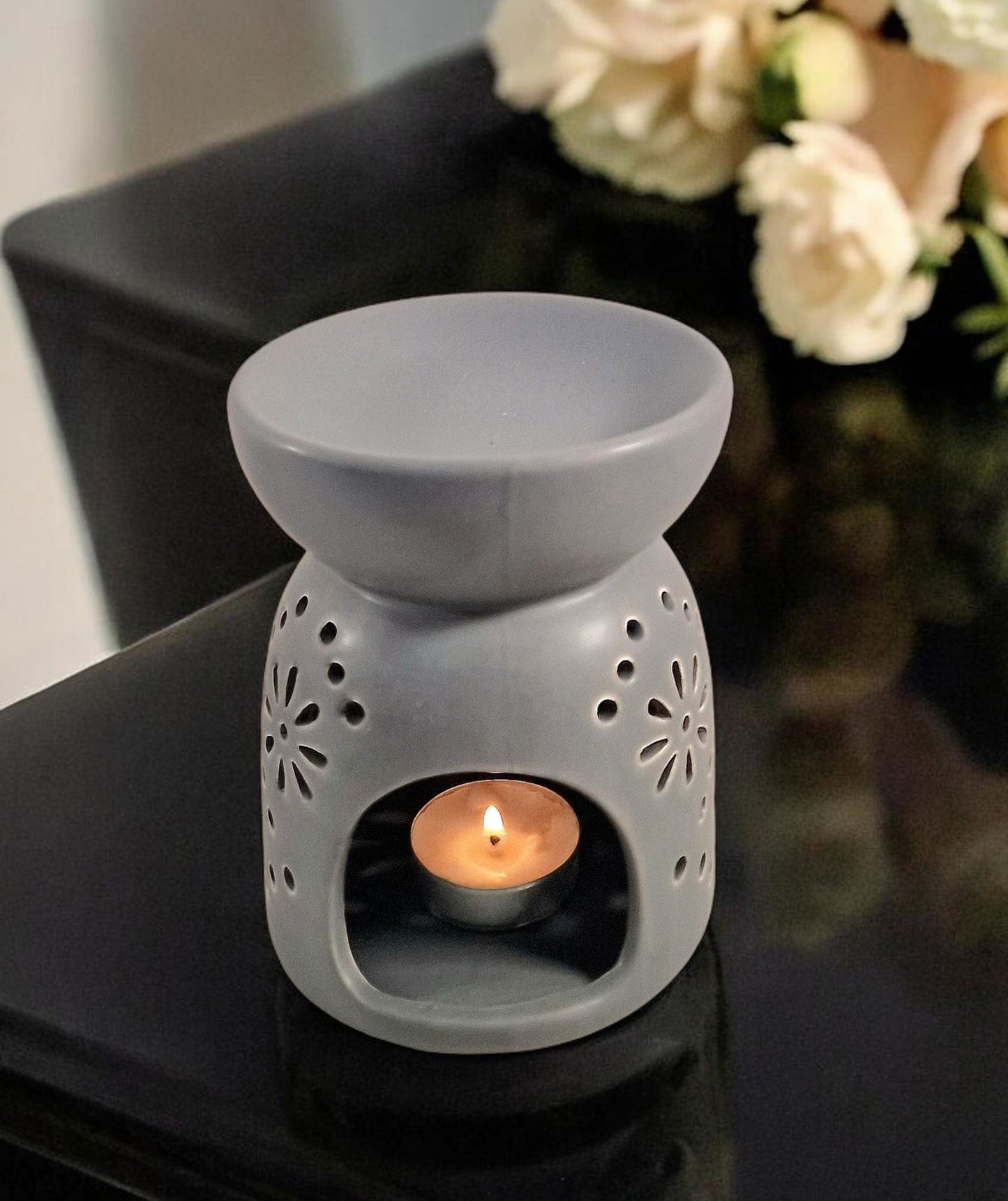 Oil Burner In Grey With Pattern Holes