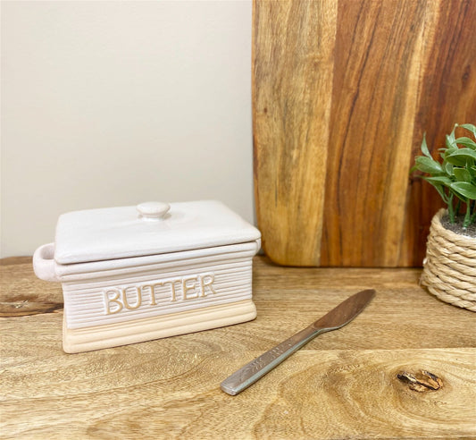 Natural Ceramic Butter Dish 19cm