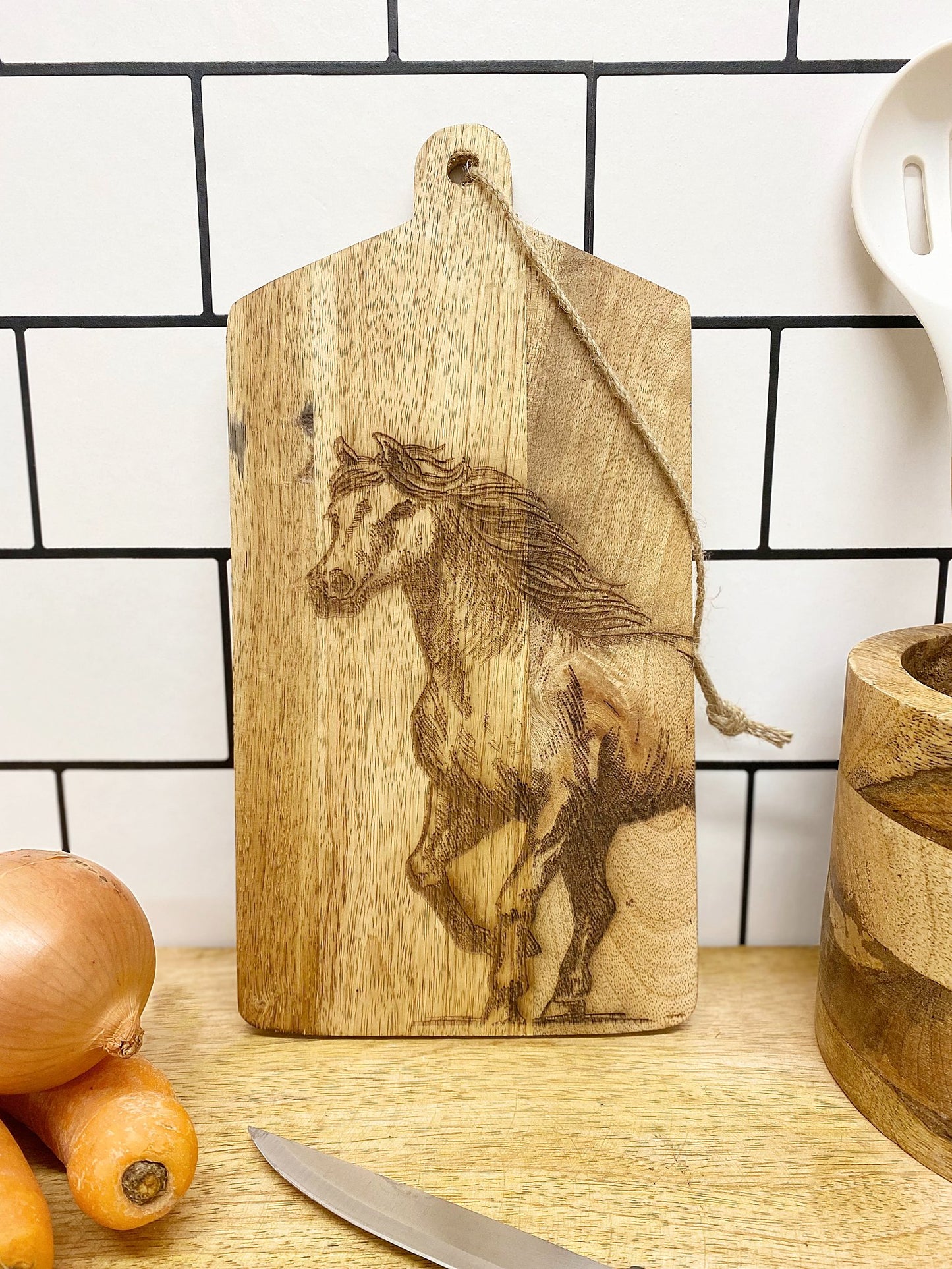 Horse Engraved Wooden Cheese Board