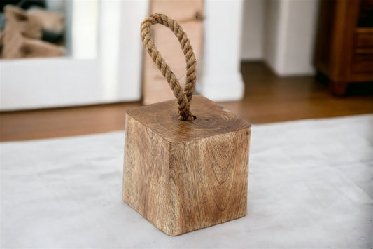 Mango Wood Doorstop With Rope Handle 15cm