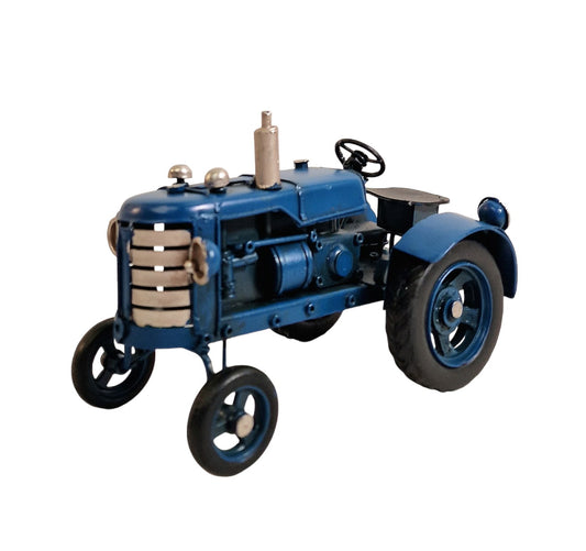 Blue Metal Tractor Ornament 17cm