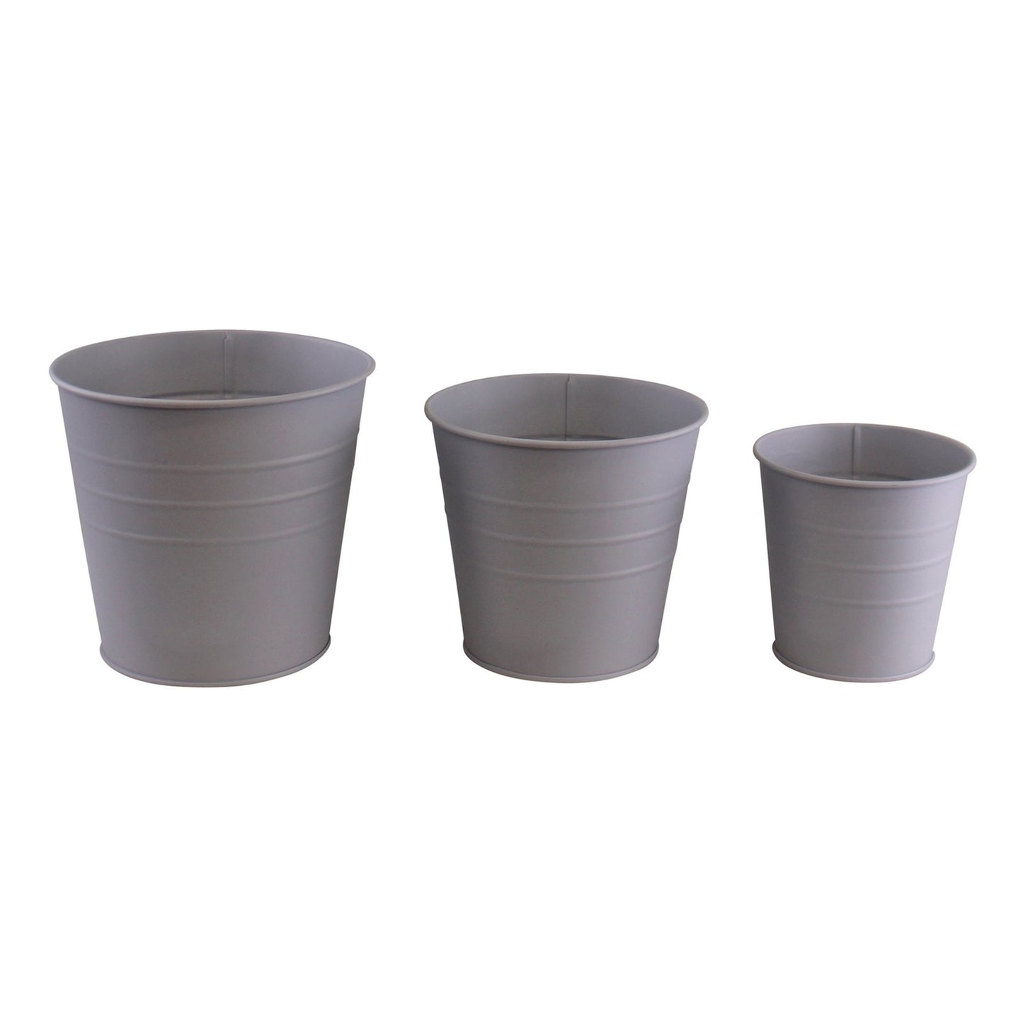 Set of 3 Round Metal Planters, Grey