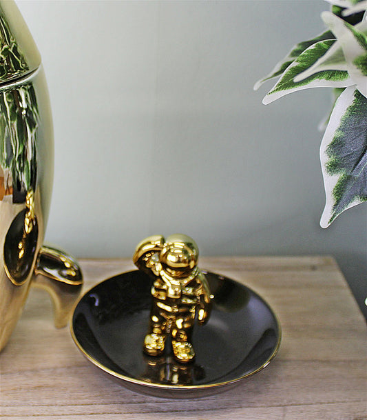 Black & Gold Ceramic Spaceman Trinket Dish