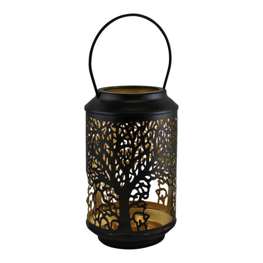 Small Tree Of Life Cutout Design Black Candle Lantern