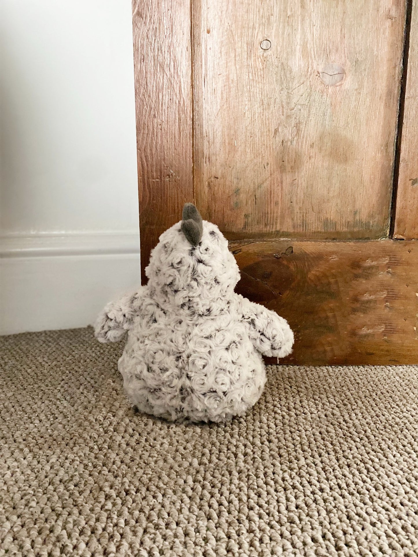 Curled Fur Fabric Grey Chicken Doorstop