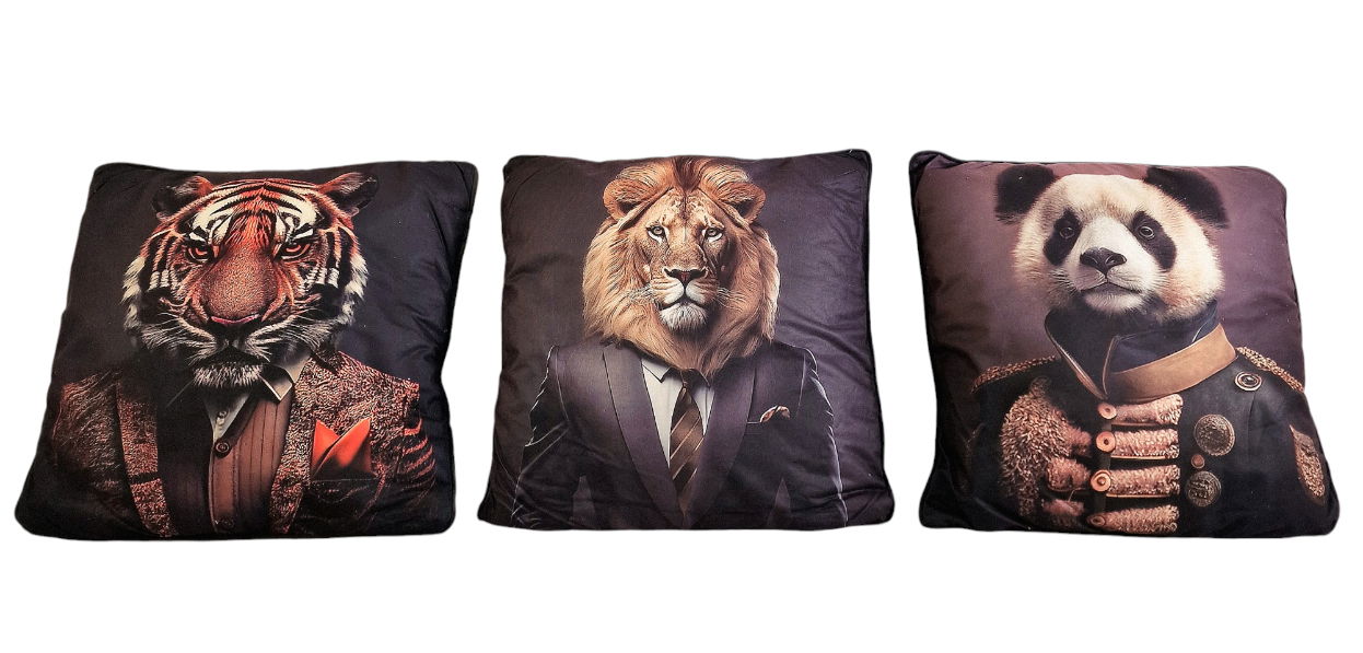 Set of 3 Jungle Animal Print Cushions 45x45cm