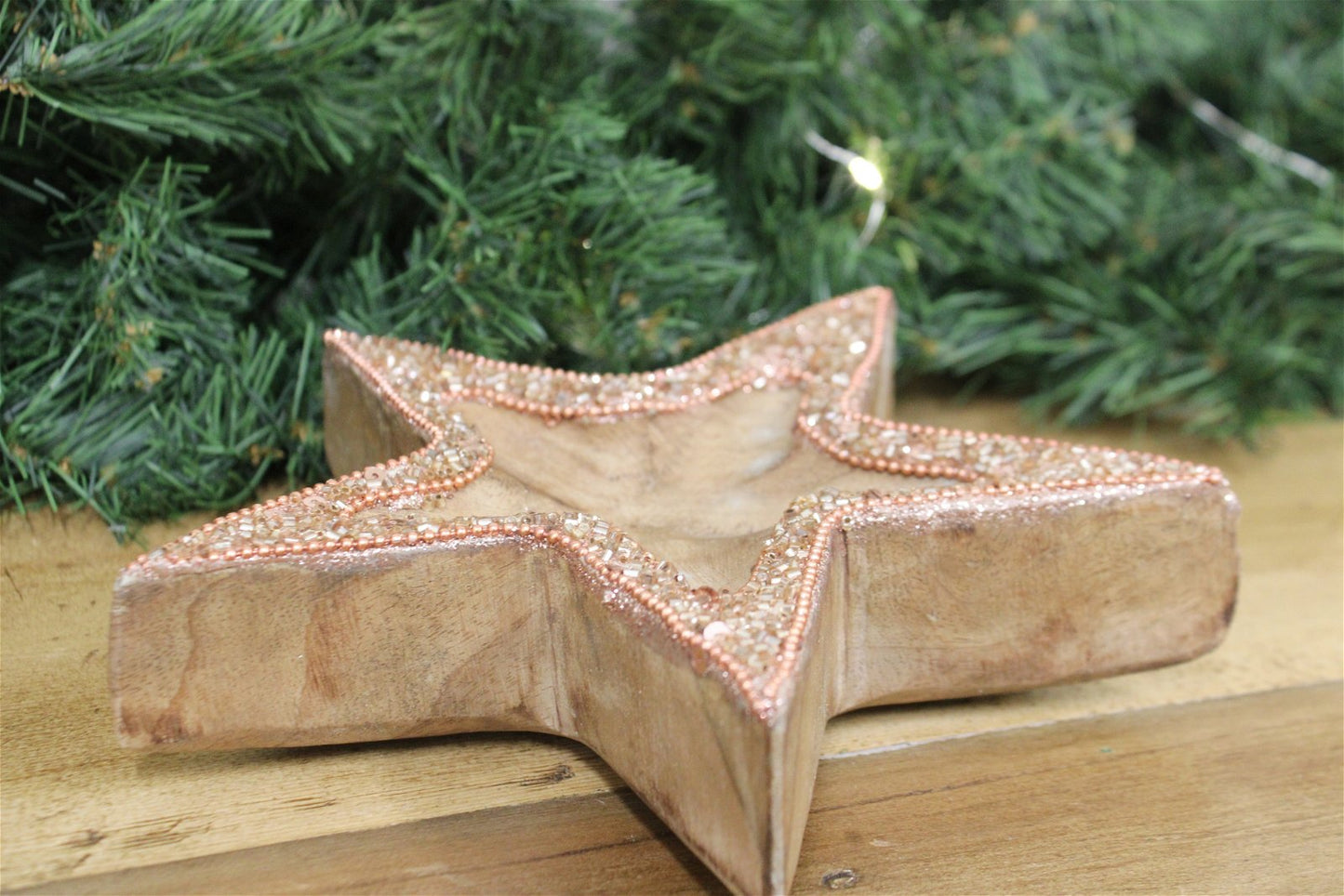 Copper Embellished Wooden Star Bowl