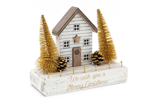 Wooden Single House Gold Decoration 15cm