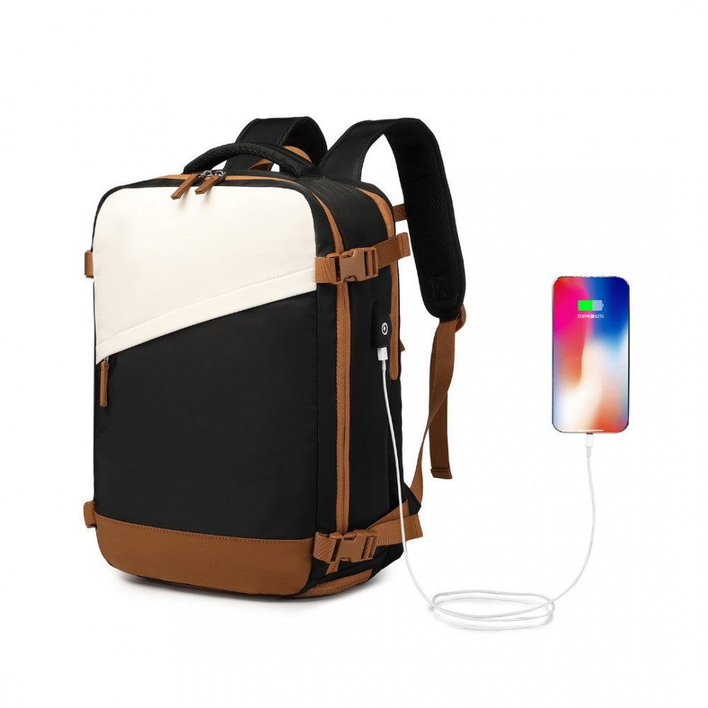 Water-resistant functional backpack with shoe compartment and usb charging port - black