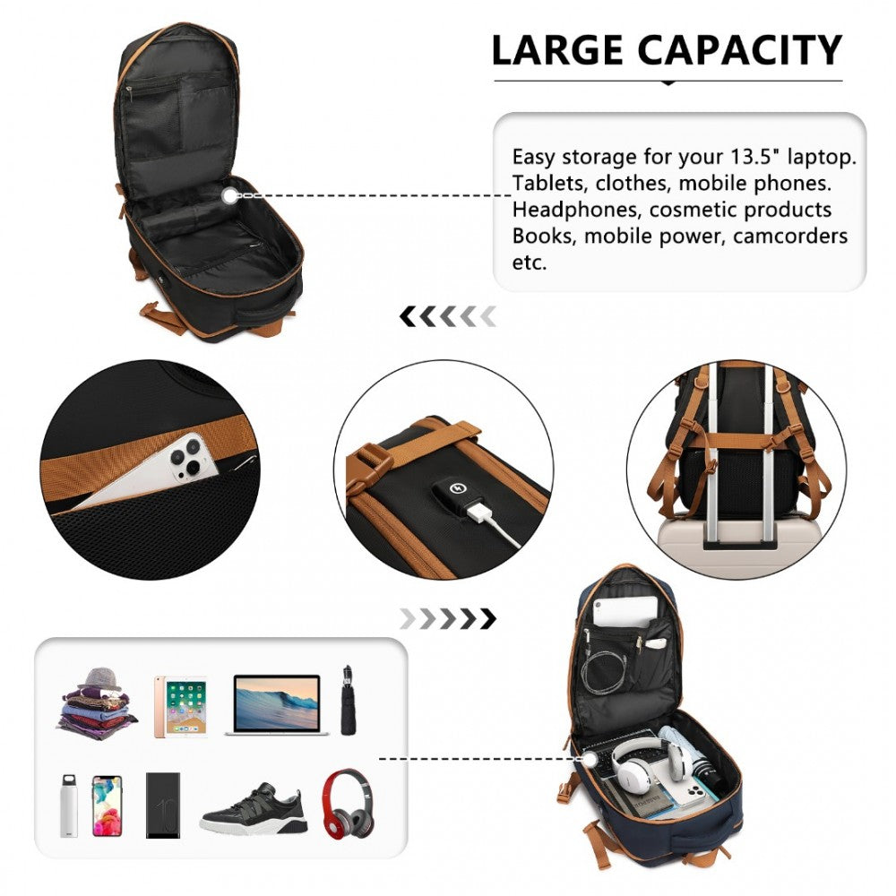 Water-resistant functional backpack with shoe compartment and usb charging port - black