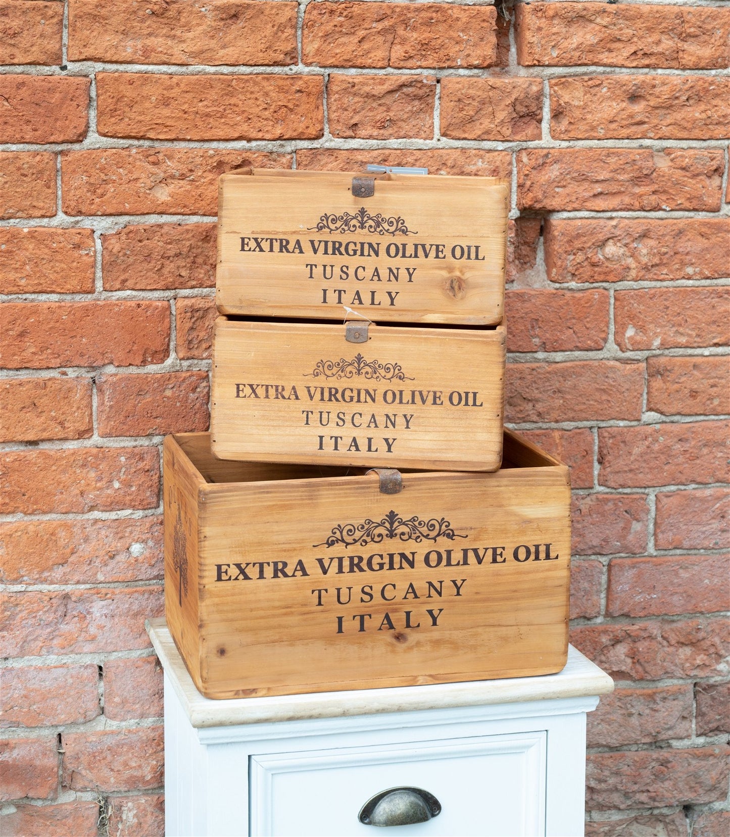 Set of Three Olive Oil Wooden Crates