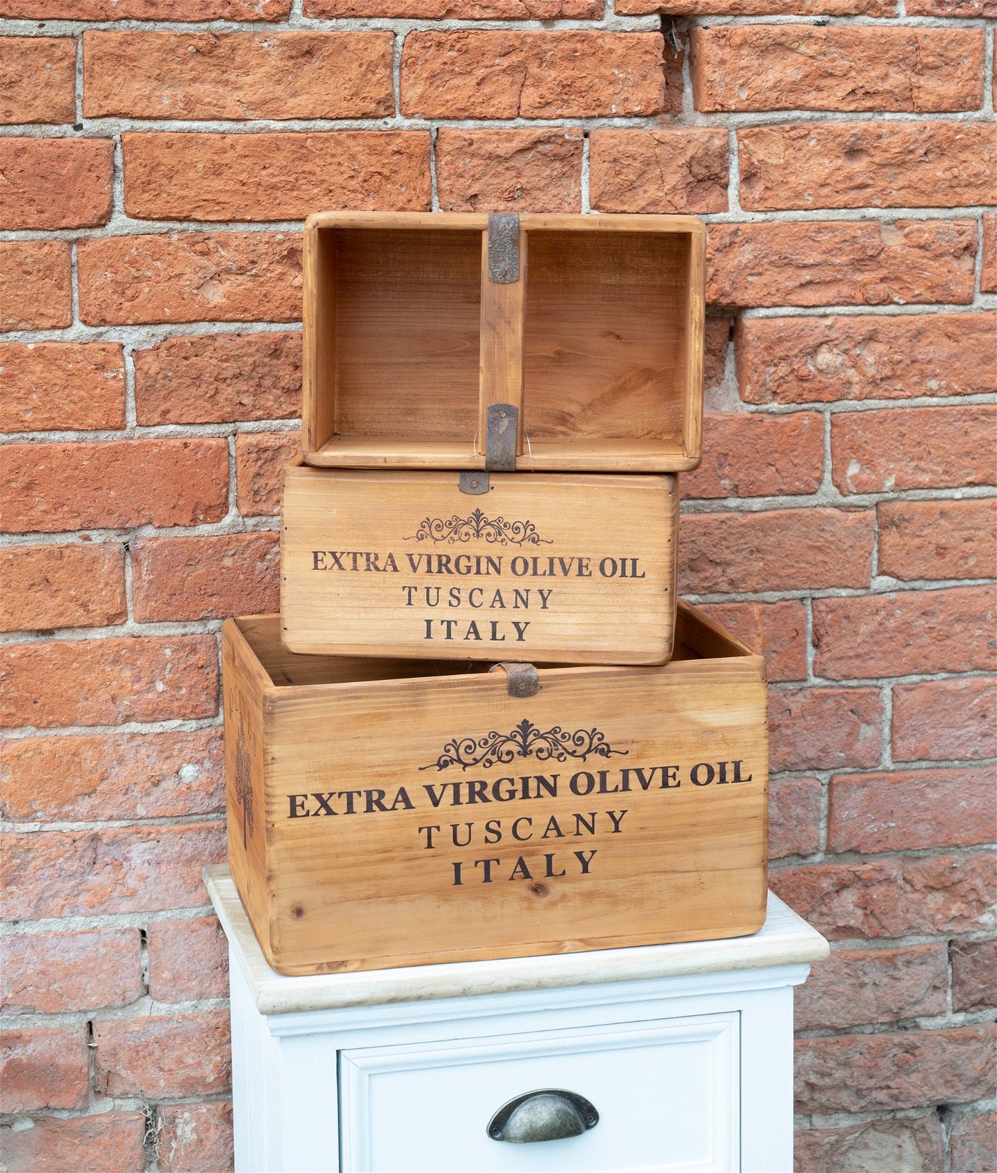 Set of Three Olive Oil Wooden Crates