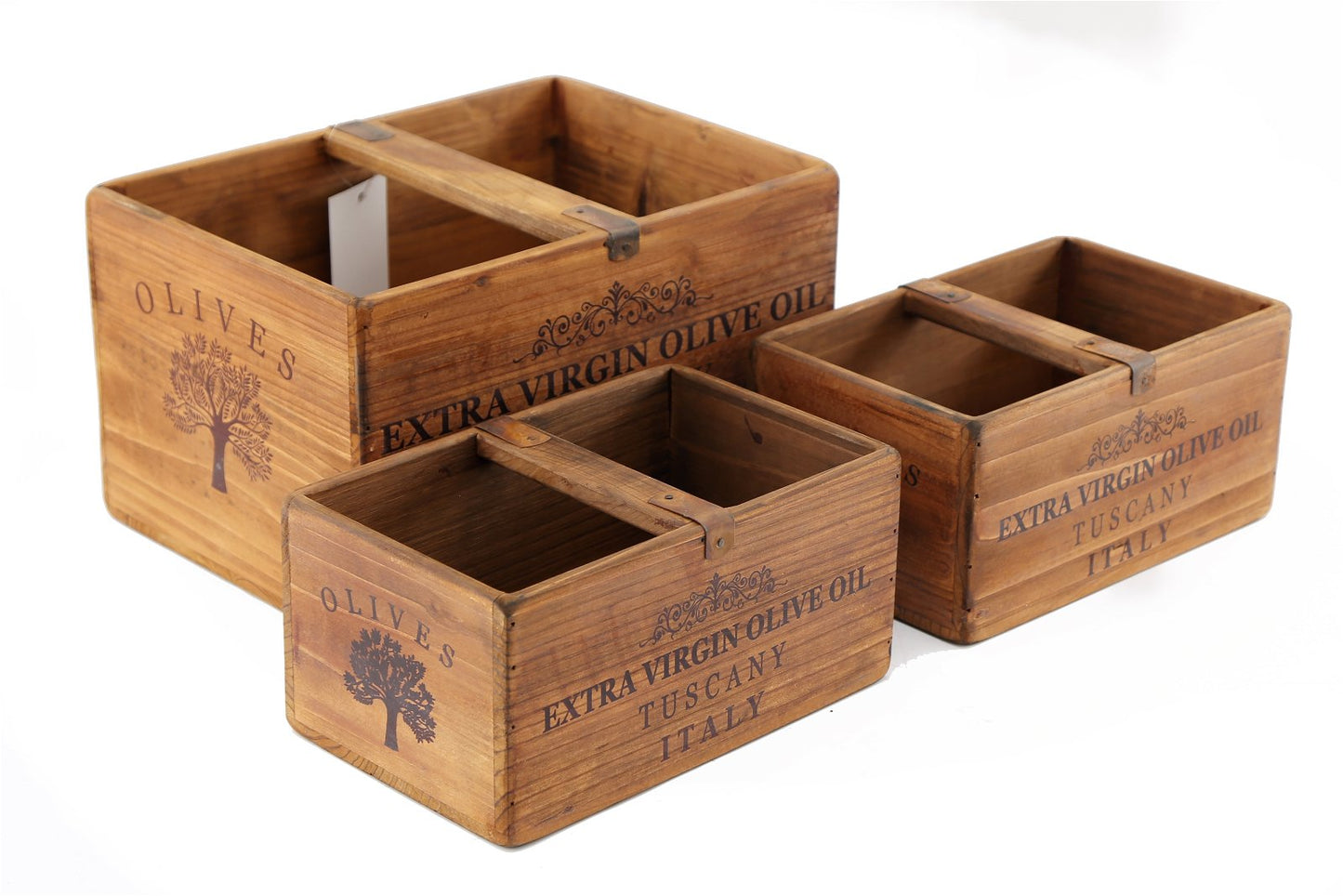 Set of Three Olive Oil Wooden Crates