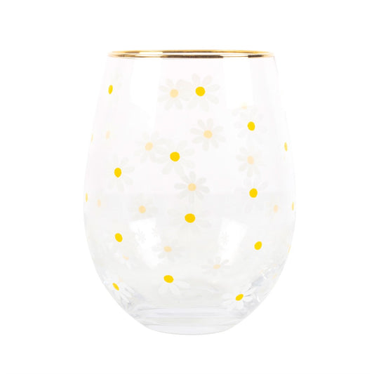 All Over Daisy Print Stemless Wine Glass