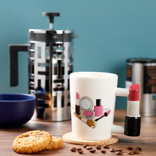 Shaped Handle Ceramic Mug - Lipstick