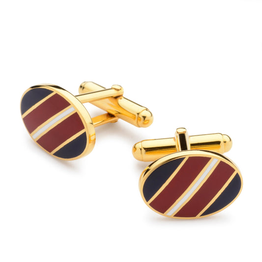 Wide Stripe Cufflinks In Navy And Red Enamel