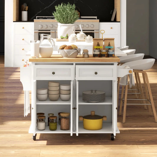 HOMCOM Rolling Kitchen Island Storage Trolley - Cream