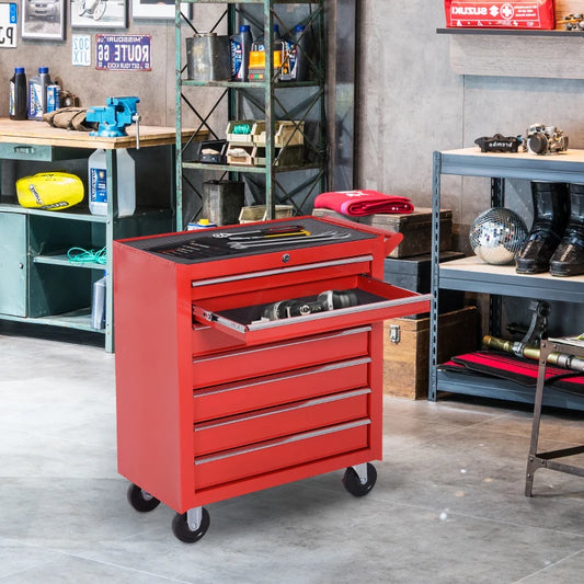 DURHAND 7-Drawer Tool Cabinet on Wheels - Red