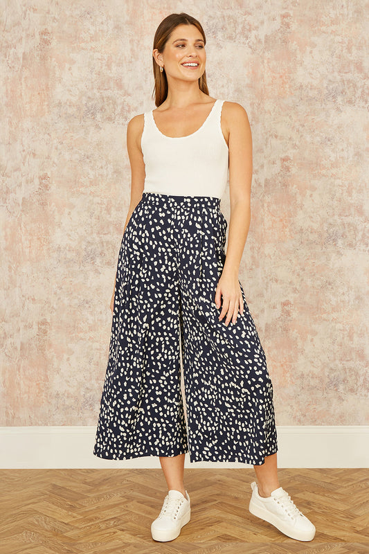 Yumi Navy Dash Print Culottes