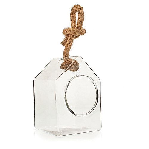 All Glass Terrarium - Hanging House on Rope