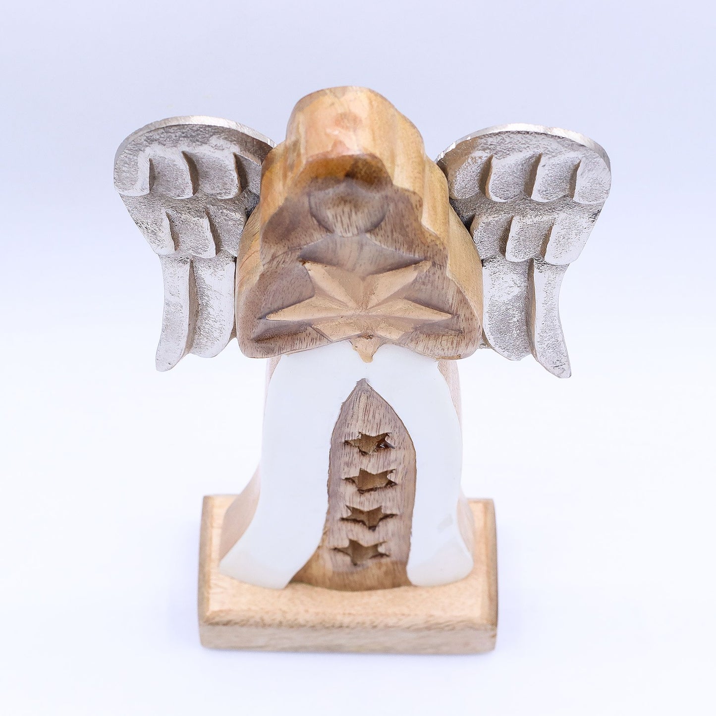 Large Mango Wood Star Angel Metal Wings & Enamel Detail