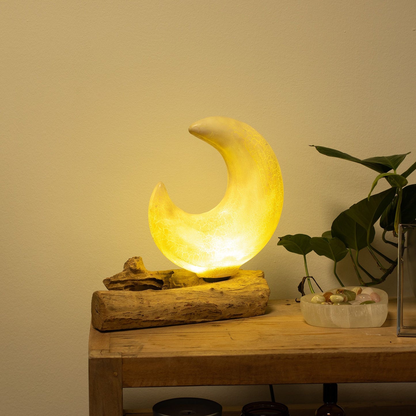 DriftGlow Lamp Crackle Half Moon Shade - Grey