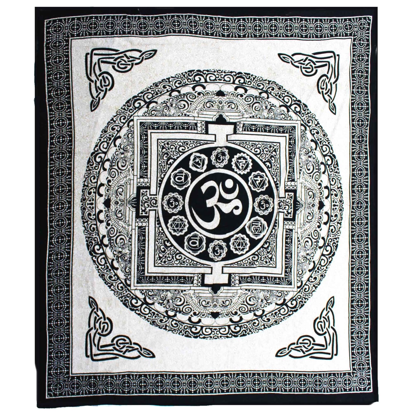Double Cotton Bedspread + Wall Hanging - Mono - OM Mandala
