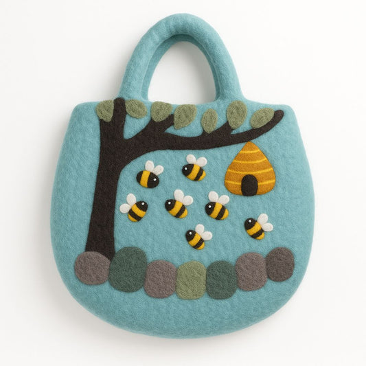 Tree and Beehive Felted Bag