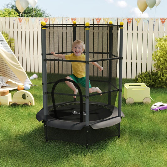 HOMCOM 4.6FT/55" Kids Trampoline with Safety Enclosure - Black
