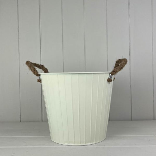 Cream Round Tapered Zinc Planter with Rope Ears