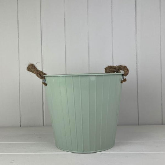 Sage Green Round Tapered Zinc Planter with Rope Ears