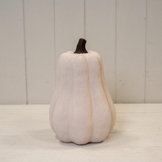 Cotton White Tall Ceramic Pumpkin Ornament in Small