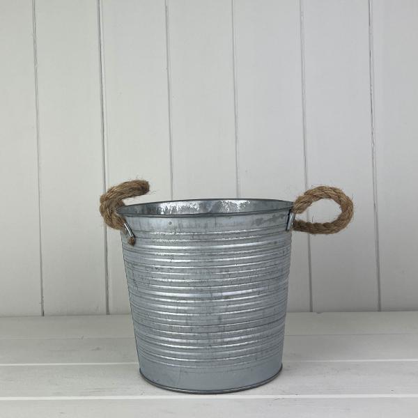Ribbed Zinc Bucket with Hessian Ears TD27cm H22cm B19cm