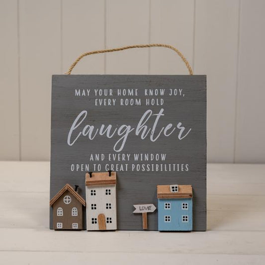 Grey Wooden Home Sign 'May Your Home Know Joy, Every Room Hold Laughter and Every Window Open to Gr