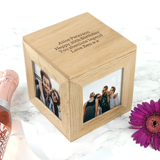 Personalised Oak Photo Cube Keepsake Box