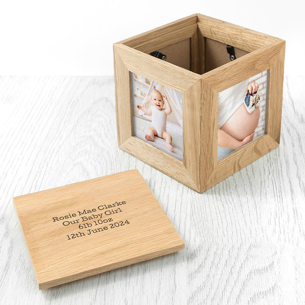 Personalised Oak Photo Cube Keepsake Box