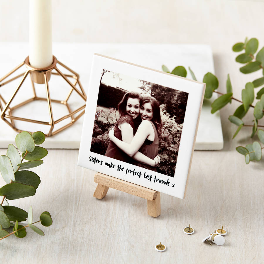 Personalised Ceramic Sisters Photo and Mini Easel