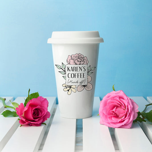 Personalised Hands Off Ceramic Travel Mug