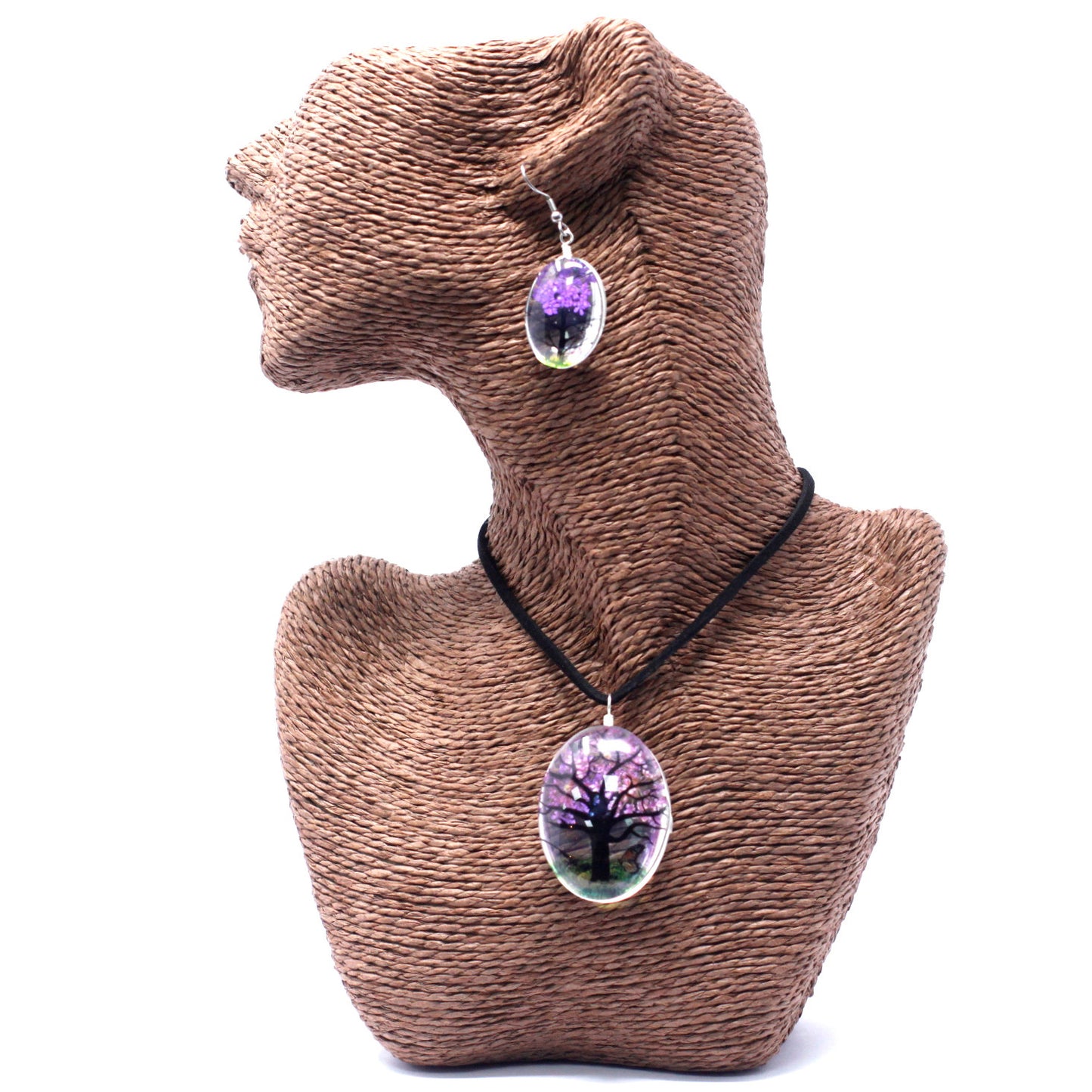 Pressed Flowers - Tree of Life Jewellery set - Lavender