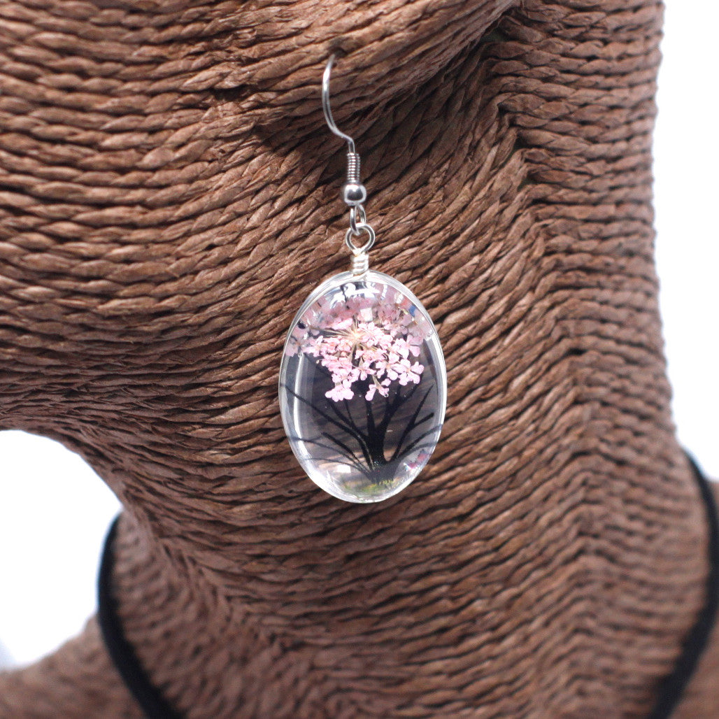 Pressed Flowers - Tree of Life Jewellery set - Pink