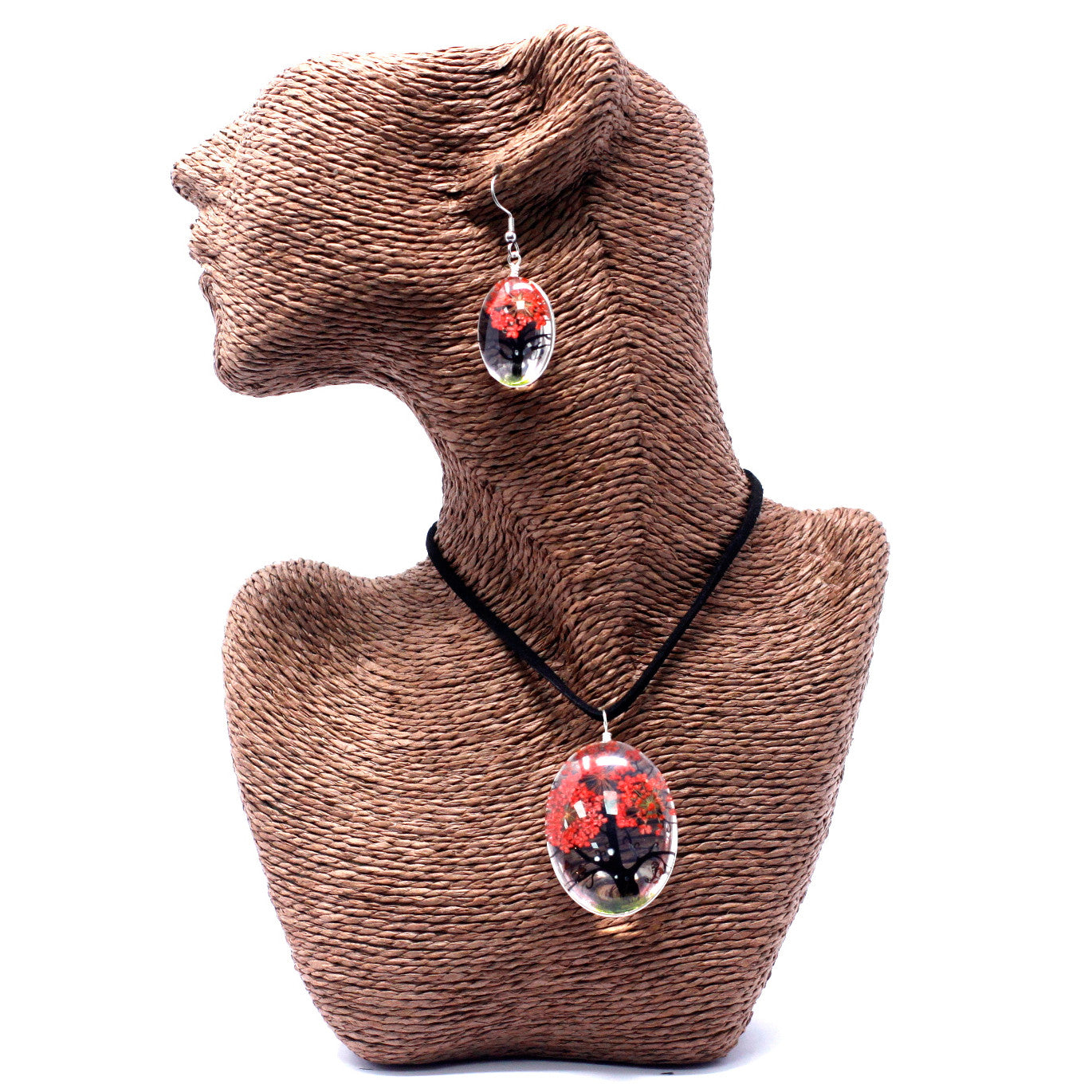 Pressed Flowers - Tree of Life Jewellery set - Coral