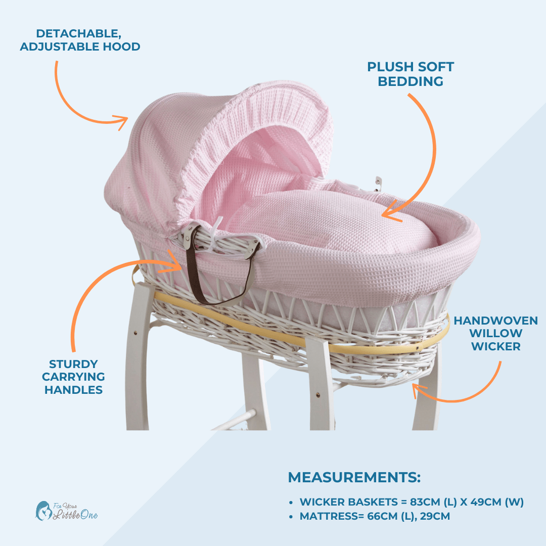 Grey Dimple Grey Wicker Baby Moses Basket With Stand