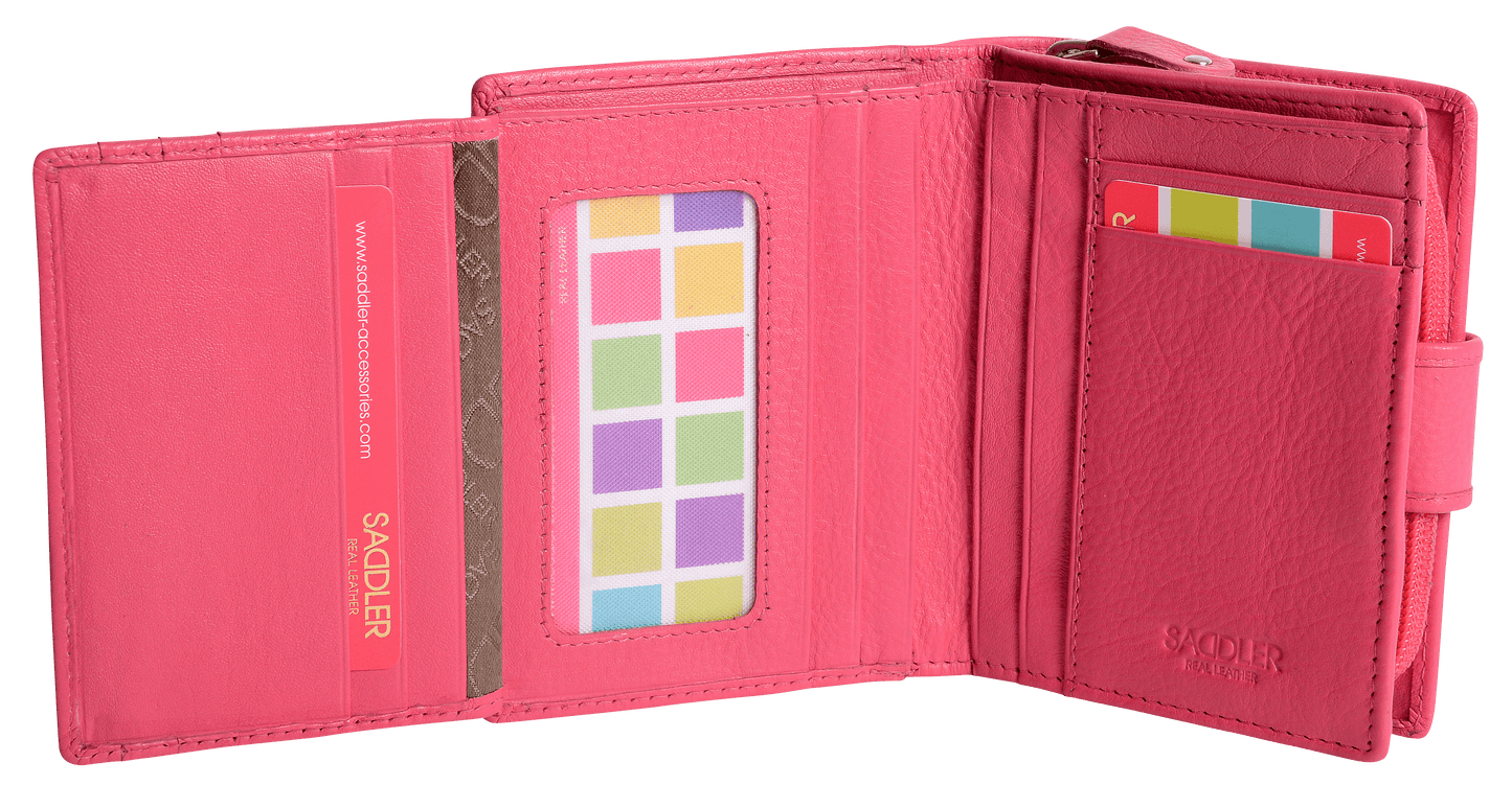 SADDLER EMILY Handmade Leather Mid-Size Wallet – RFID Protected | 10 Card Slots, Secure Tab Closure & Zipped Coin Pocket | Gift Boxed