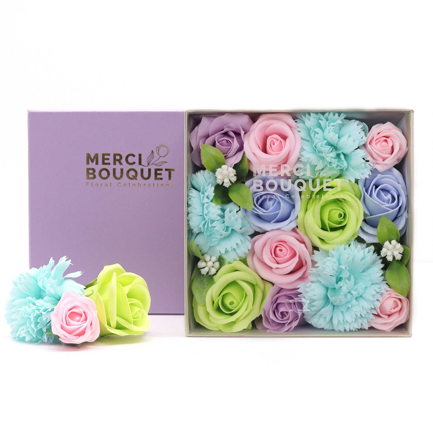 Soap Flower Gift Box -Square Box - Baby Blessings - Blues