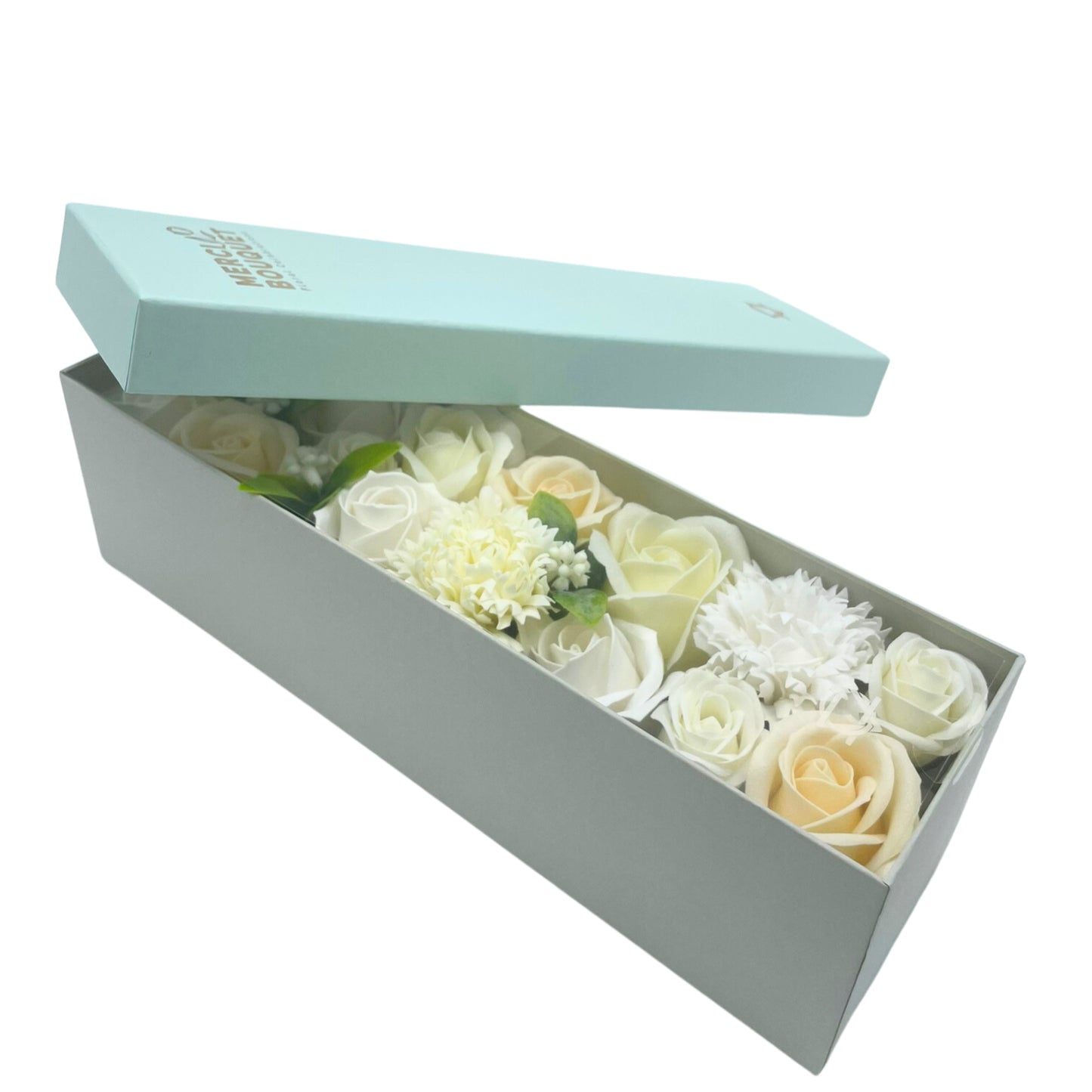 Soap Flower Gift Box - Long Box - Wedding Blessings - White & Ivory